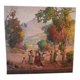 Abraham Jacob Richard - the Artist Being Watched While He Paints a Pastoral Scene - Mixed Media on Masonite 1952 For Sale