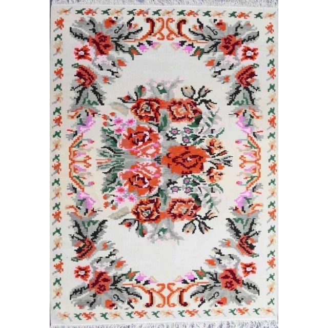 Bessarabian Style Floral Flat Kilim Rug For Sale - Image 4 of 5
