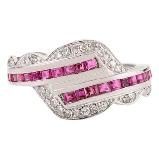 Chunky 0.96 Carat Ruby & Diamond Intertwined Band Ring in 925 Silver Wedding Gift - Size 7 For Sale