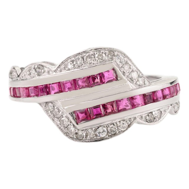 Chunky 0.96 Carat Ruby & Diamond Intertwined Band Ring in 925 Silver Wedding Gift - Size 7 For Sale