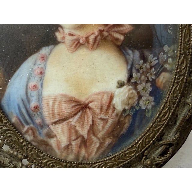 Antique 1800's Original Hand Painted Miniature Victorian Lady Portrait Framed For Sale In New York - Image 6 of 11