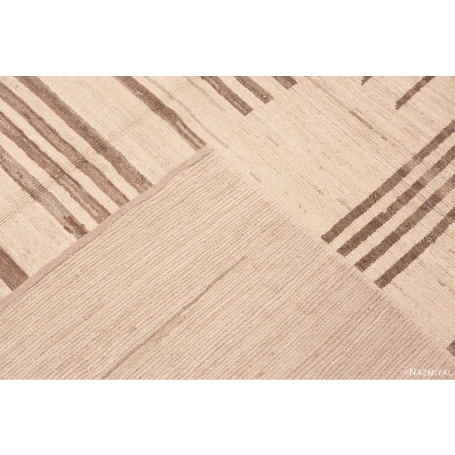 Ivory Cream and Brown Geometric Square Pattern Modern Room Size Rug For Sale - Image 4 of 6