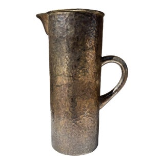 Antique Hand-Hammered Silver-Washed Copper Pitcher, Arts & Crafts, C. 1900–1920 For Sale