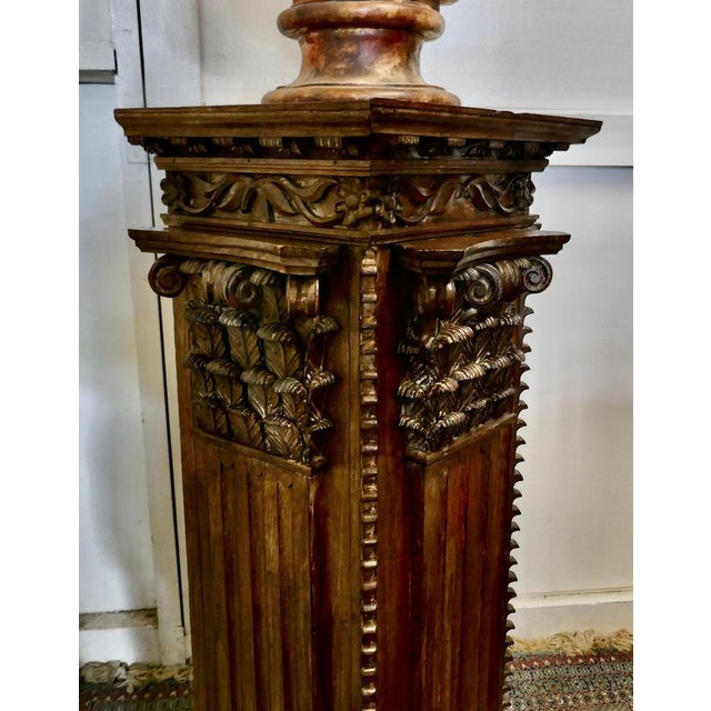 French Carved Oak Column Display Pedestal, 1850s For Sale - Image 6 of 10