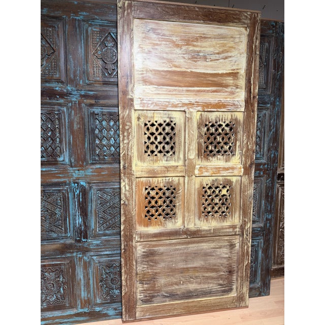 Vintage Reclaimed Wood Barn Door – Hand-Carved Floral Rustic Architectural Door 80x36 For Sale - Image 9 of 9