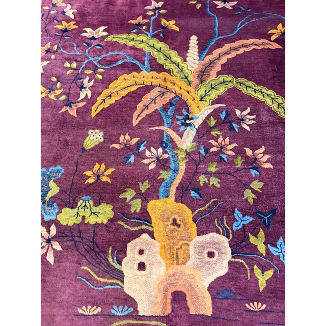 1920s 1920s Antique Purple Field Modern Handknotted Wool Chinese Art Deco Carpet Rug For Sale - Image 5 of 7