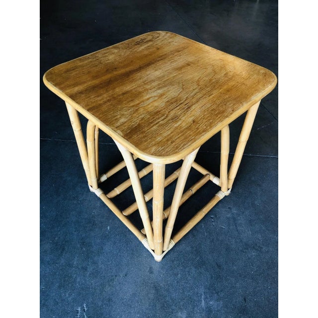 1950s Restored Three-Strand "Quad Arch" Rattan Side Table For Sale In Los Angeles - Image 6 of 7