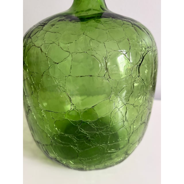 Glass Vintage Blenko 657m Crackle Glass Decanter by Joel Philip Myers - Large Green Art Glass For Sale - Image 7 of 10