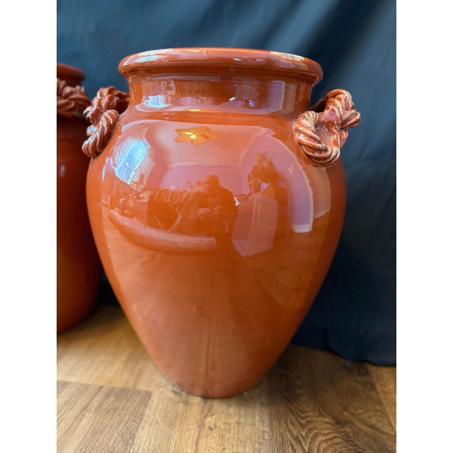 Stunning pair of substantial handcrafted ceramic vases from Vietri sul Mare, Italy — the heart of traditional Italian...