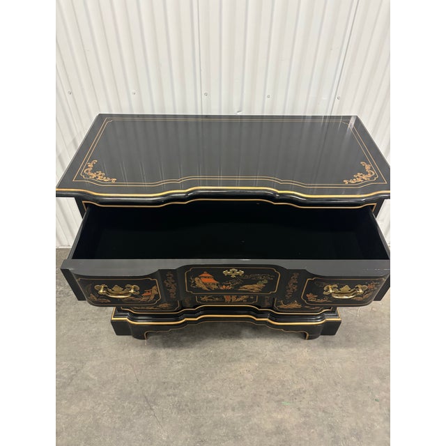 Chippendale Habersham Chinoiserie Decorated Ebonaized Block Front Chest 20th C For Sale In Chicago - Image 6 of 8