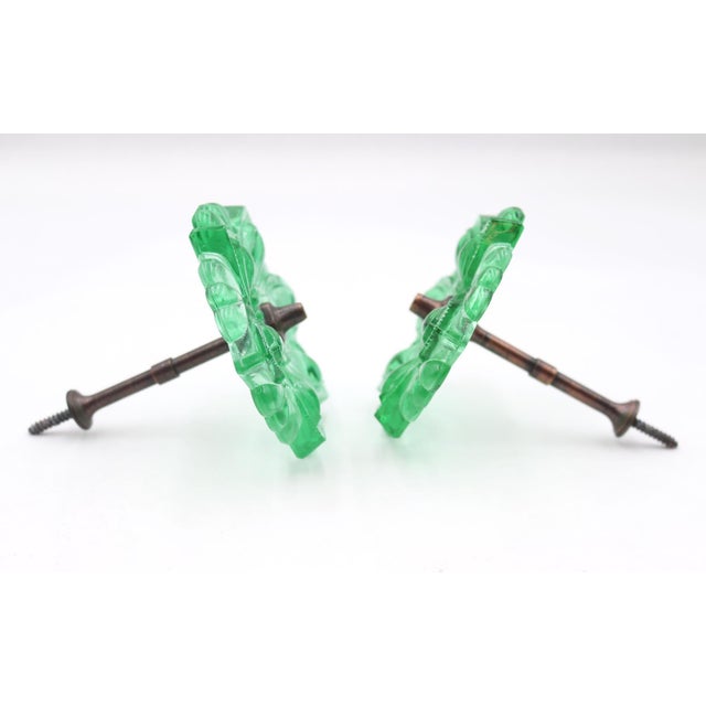 Pair of Vintage Floral Green Pressed Glass Curtain Tie Backs For Sale - Image 4 of 6