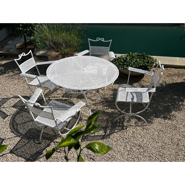 Metal Wrought Iron Garden Table and Chairs from Maison Jansen, 1960s, Set of 5 For Sale - Image 7 of 7