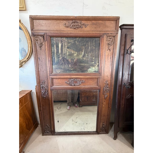 Large 18th Century French Louis XVI Solid Oak Trumeau Mirror Period Chateux For Sale - Image 10 of 12