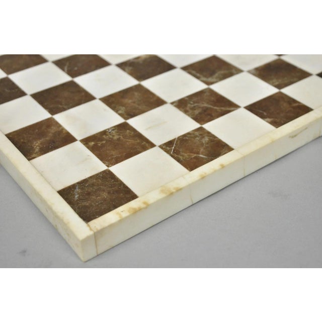 Brown Vintage Mid Century Modern Mosaic Brown Marble Stone Chess Game Checkerboard For Sale - Image 8 of 13