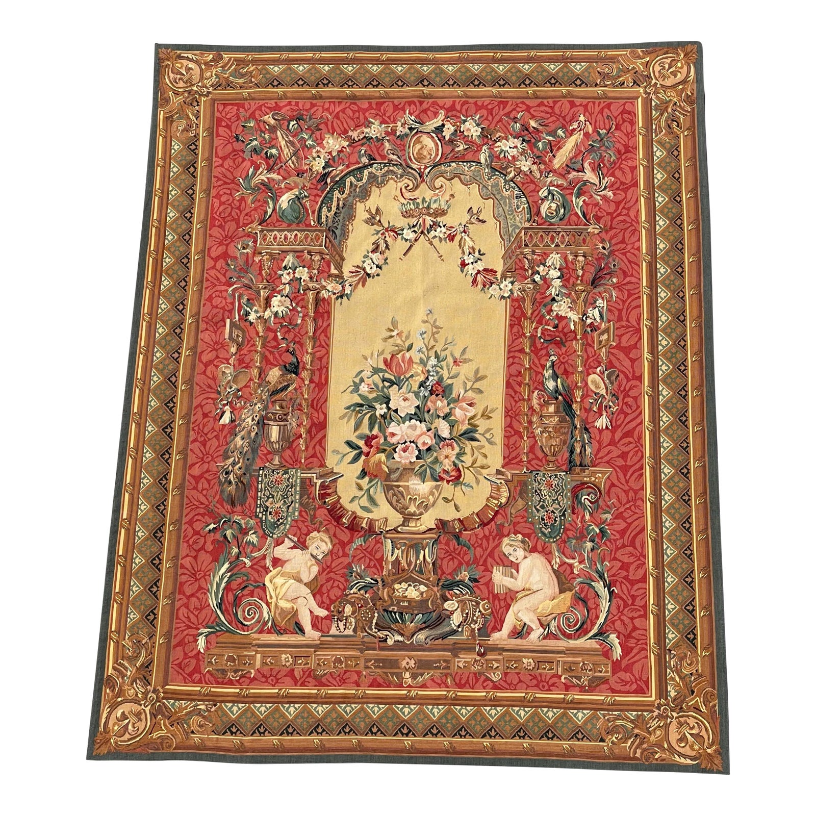 Vintage Wool Floral Tapestry Wall-Hanging