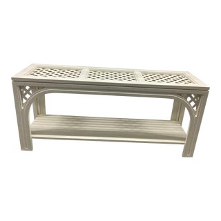 1970s Vintage Wood Palm Beach Chic Lattice Two Tier Console For Sale
