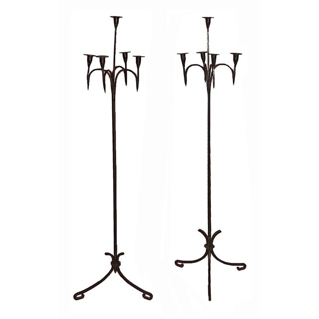 Gothic Style Black Five Light Wrought Iron Floor Candelabras A Pair Chairish