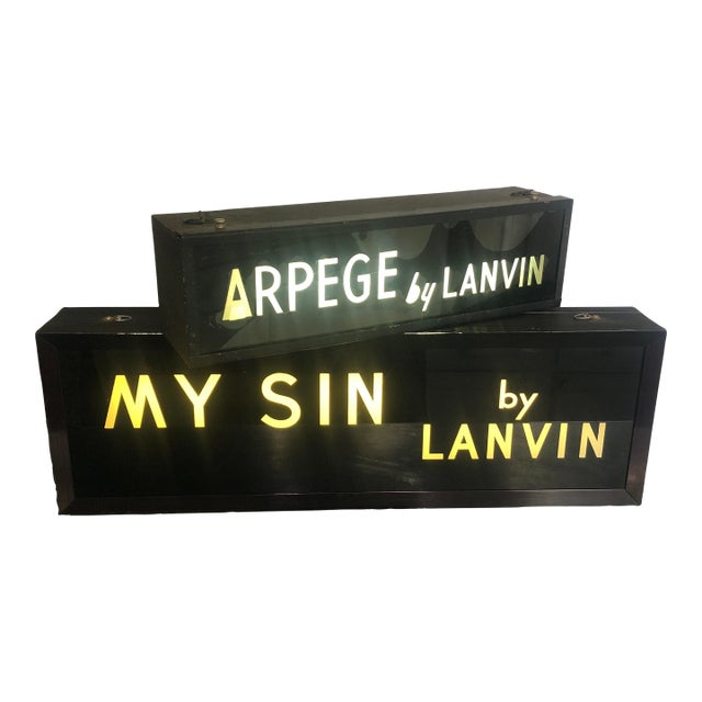 1950s Vintage Arpege “ My Sin” Department Store Perfume Advertising Signs- Set of 2 For Sale