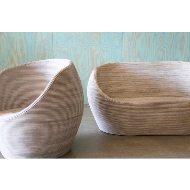 1980s Boho Modern Weathered Split Reed Ball Sofa and Chair After Gabriella Crespi For Sale - Image 12 of 18