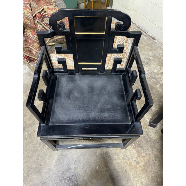 Black Lacquered Asian Style Game Dining Table & 4 Chairs For Sale - Image 9 of 12