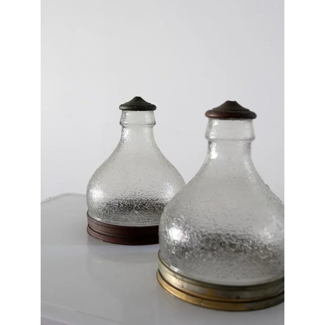 Metal Vintage Industrial Glass Pendant Light Shades - a Pair For Sale - Image 7 of 9