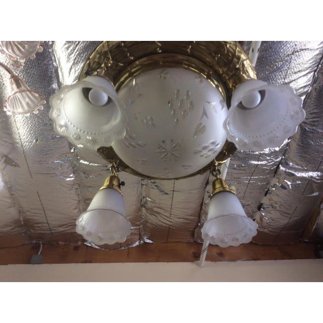 Victorian Victorian Brass and Frosted Cut Crystal Chandelier For Sale - Image 3 of 11