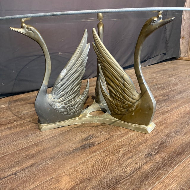 1970s Hollywood Regency Coffee Table or Cocktail Table With Swan Base and Glass For Sale - Image 5 of 9