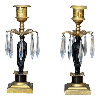 Pair of Figural Ormolu and Patinated Bronze Girandoles For Sale