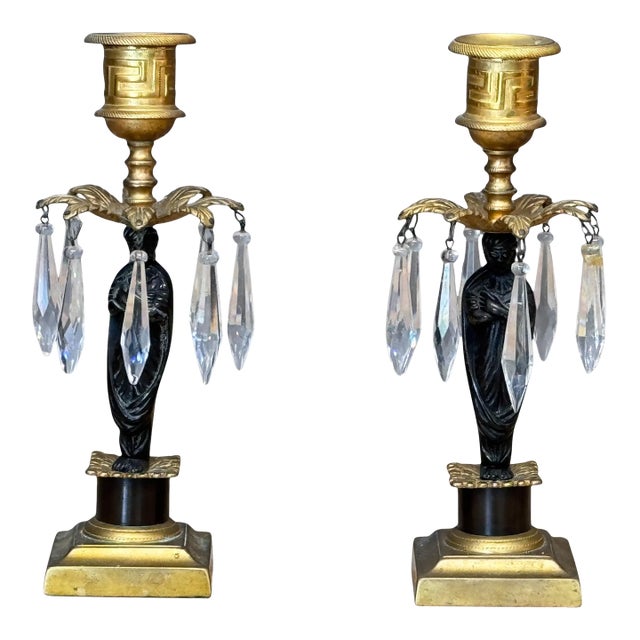 Pair of Figural Ormolu and Patinated Bronze Girandoles For Sale