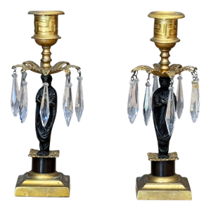 Pair of Figural Ormolu and Patinated Bronze Girandoles