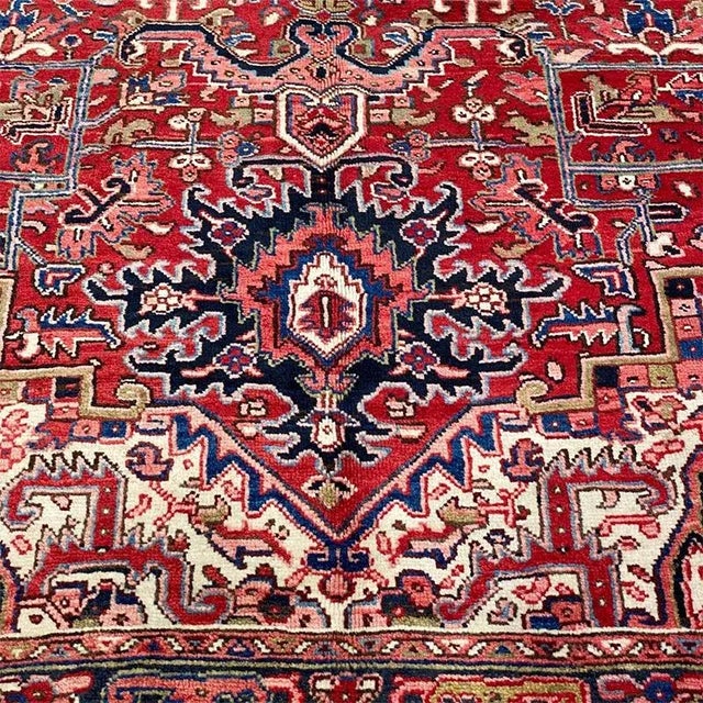 1950s Old Persian Heriz Area Rug 8’3″ X 11’10” For Sale - Image 11 of 13