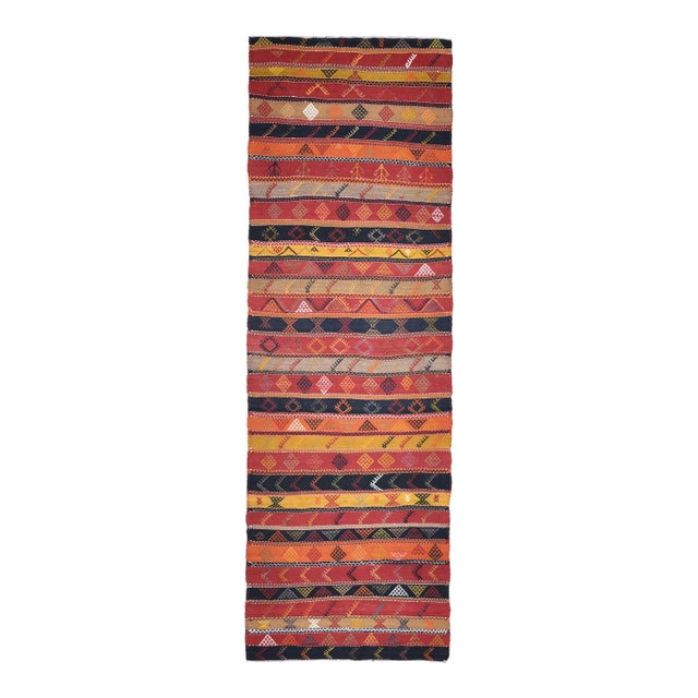 1970s Vintage Turkish Oushak Handmade Wool Cotton Red Runner Rug For Sale