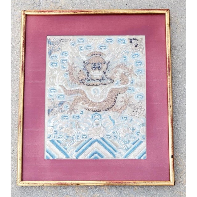 Antique 18th Century Chinese Silk Embroidery Dragon Tapestry – Framed Qing Dynasty Textile Description: This exceptional...