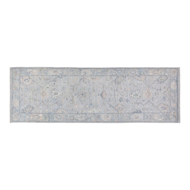 Turkish Oushak Hand Knotted Wool Rug, 3'x10'1" For Sale