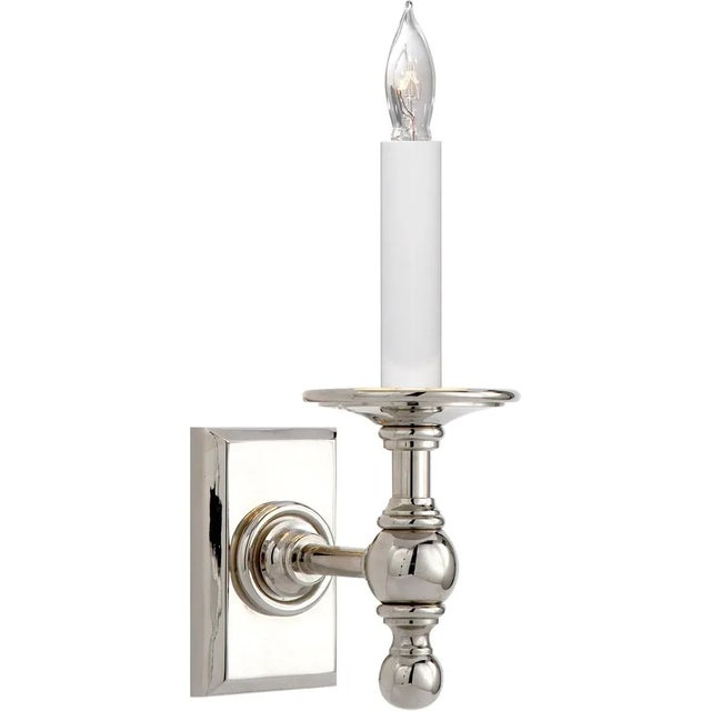 Single Library Classic Sconce in Polished Nickel Designer: Chapman & Myers Height: 8" Extension: 6" Backplate: 2.75" x...
