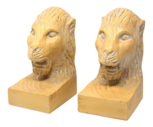 Vintage Heavy Ceramic Lion Head Bookends a Pair