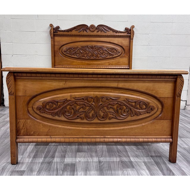 Antique Full Size Victorian Eastlake Carved Floral Acanthus Scrollwork Bed For Sale In Kansas City - Image 6 of 13