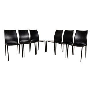 Linda Black Leather Dining Chairs by Bontempi, Set of 6 For Sale