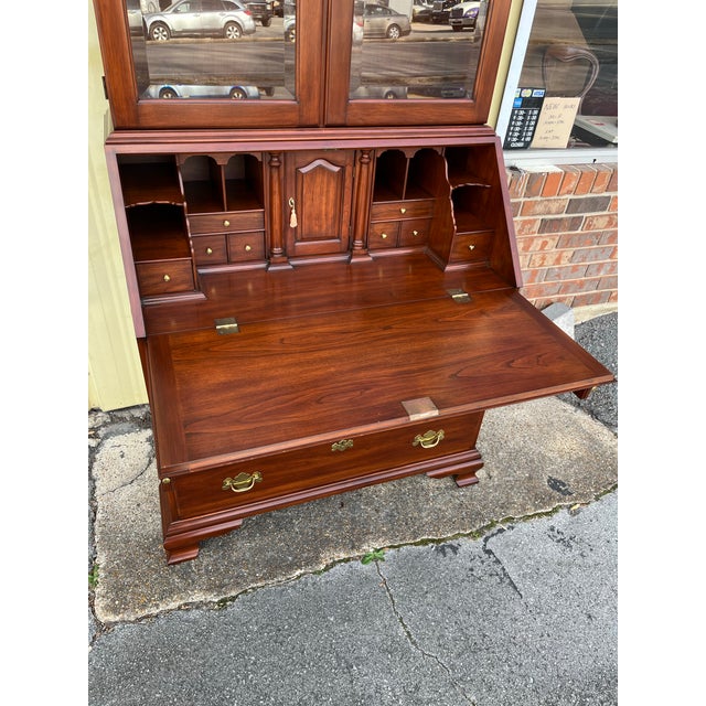 Chippendale Late 20th Century Henkel Harris Cherry Hancock Secretary Bookcase For Sale - Image 3 of 11
