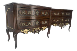 Pair of Henredon Walnut Two Drawers Regency 46" Console Dressers