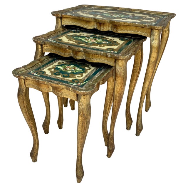 Italian Florentine Neoclassical Nesting Tables in Giltwood, 1960s, Set of 3 For Sale - Image 15 of 18