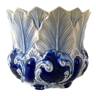 Victorian Majolica Blue and White Planter For Sale