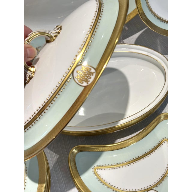 Antique Minton Porcelain Dinner Service | Mint Green Gold Gilt Monogram 1884 - 34 pcs For Sale - Image 9 of 16