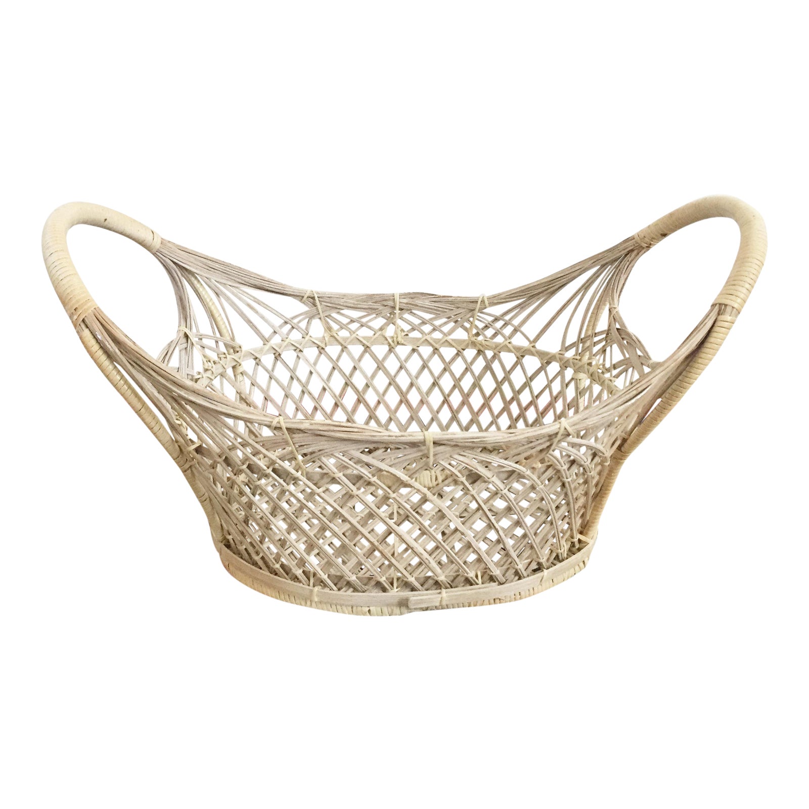Vintage Oval Wicker Basket Tray With Handles Chairish
