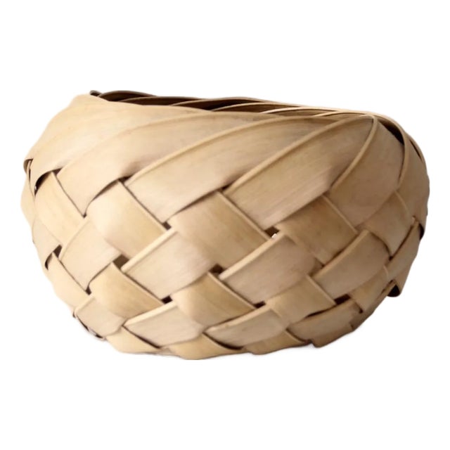 Vintage Palm Frond Basket Bowl For Sale