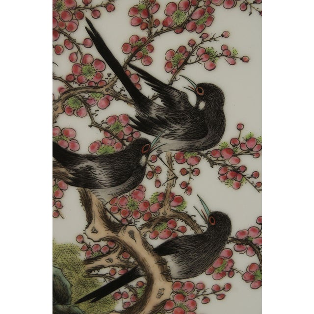 Vintage Chinese Pair of Hand Painted Porcelain Plaques For Sale - Image 10 of 12