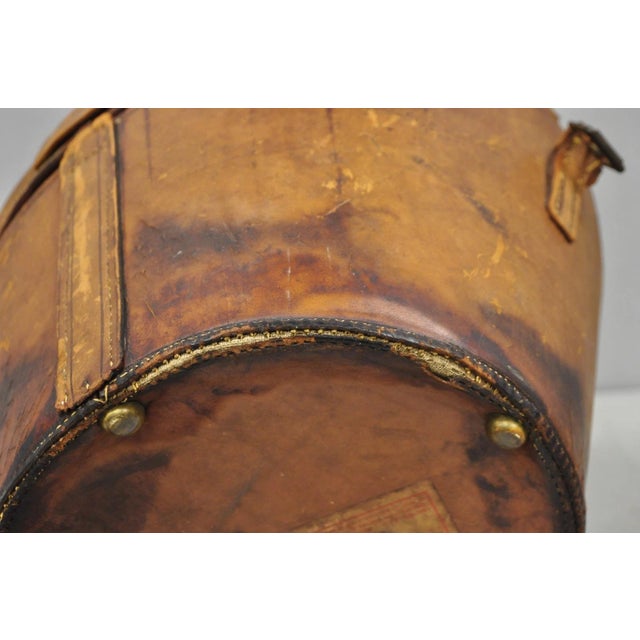 Antique Victorian Brown Leather Travel Case Hat Box W/ Miller of Ny Silk Top Hat For Sale - Image 15 of 18