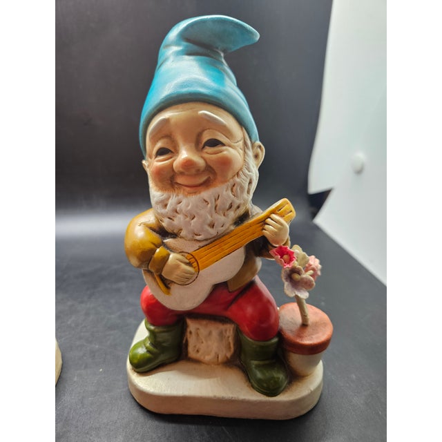 Figurative Vintage Set of Two Homco Ceramic Garden Gnomes Musical Instruments Forest Friends For Sale - Image 3 of 5