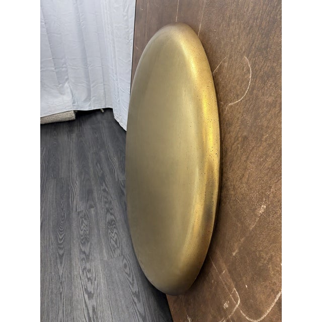 Gold Rh Restoration Hardware Nuvola Round Mirror 48" Diameter | Polished Metal | Lightly Antiqued Mirror Finish For Sale - Image 8 of 18