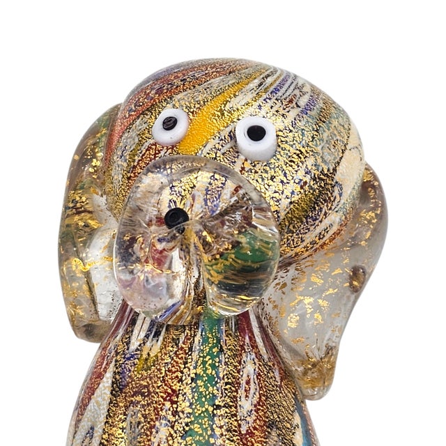 Figurative Murano Campanella Millefiori Glass Dog Figurine With Gold Fleck, 4" For Sale - Image 3 of 15